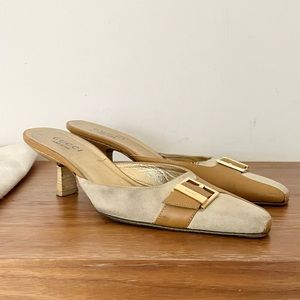 Gucci Tan and Cream Mules